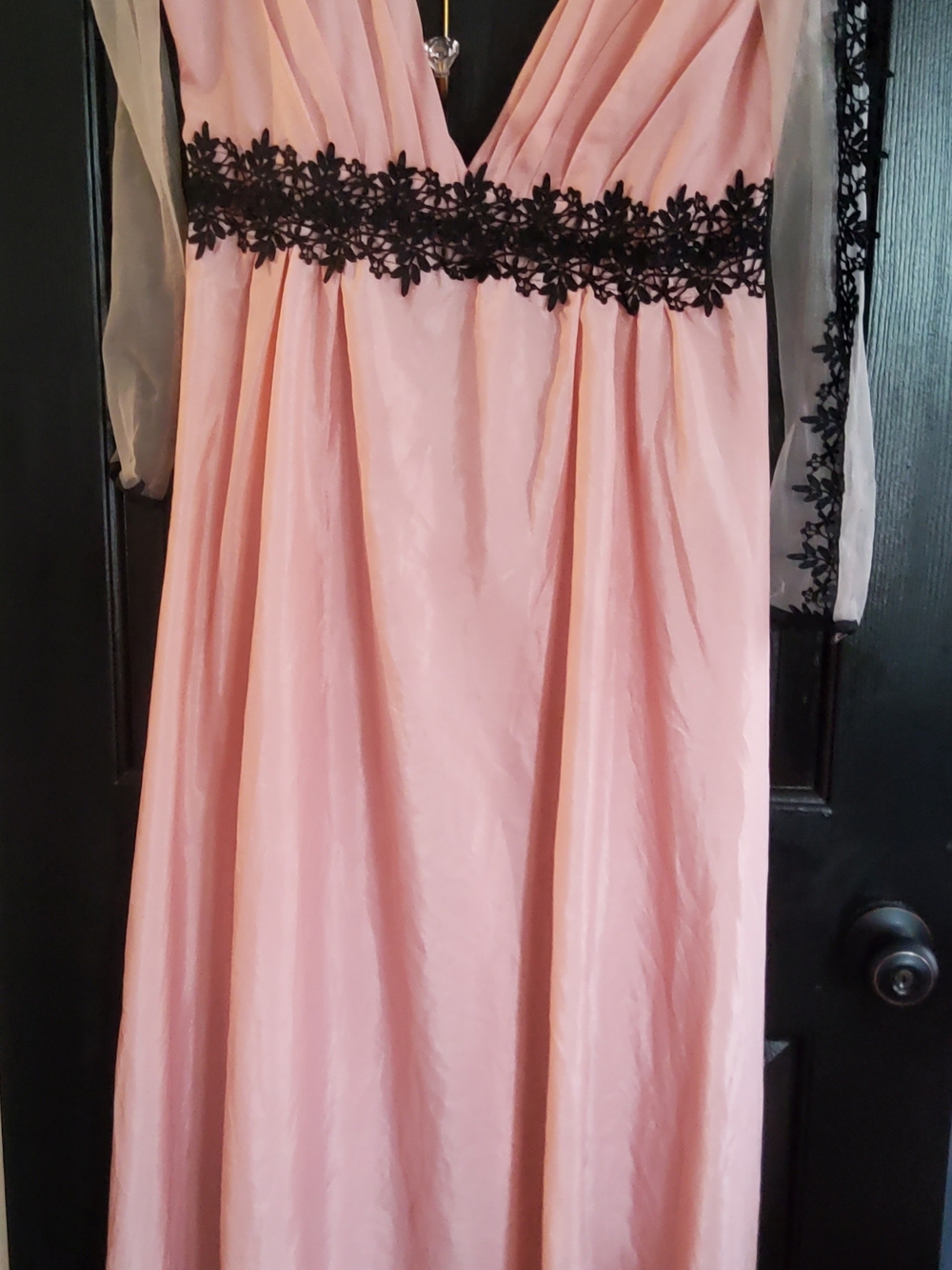 Pink Maxi Dress with Black Floral Lace Waist